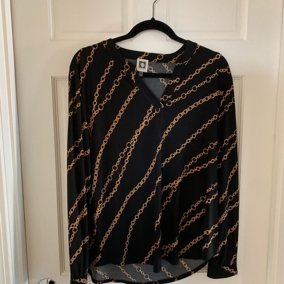 Anne Klein Black Chain Print Blouse - Picture 1 of 3